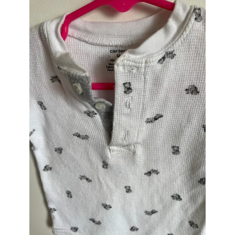 Carters Baby Boys White Waffle Knit Henley Bodysuit Squirrel Print‎ 9M